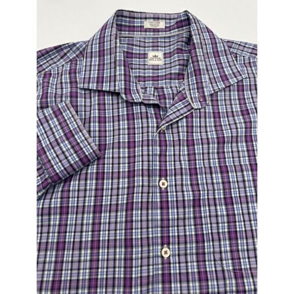 Peter Millar Button Up Shirt Mens XL Purple Blue Check Long Sleeve Cotton